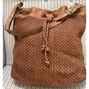 Sundance Francesca Hobo Purse Bag Butter Soft Woven Italian Leather in Cognac